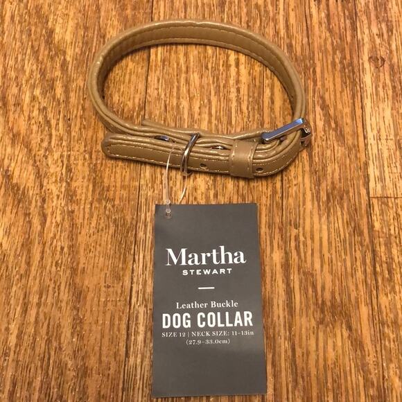 Martha Stewart Tan and Silver Leather Buckle Dog Collar Size 12 - Picture 1 of 7